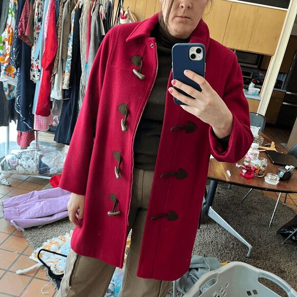 VTG Talbots Red Wool Duffle Coat Horn Toggle Jacket Lined Size M - Picture 4 of 10